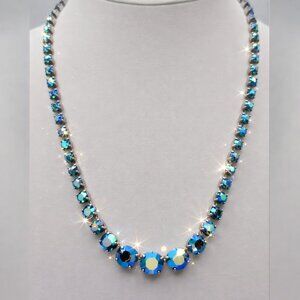 Aurora Borealis AB Iridescent Crystal Necklace Sparkly Blue Green 18''